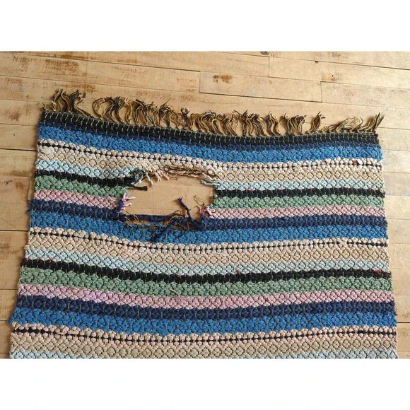 Antique Imported Swedish Hand Made Rag Rug Runner (31 x 112 ) As Shown